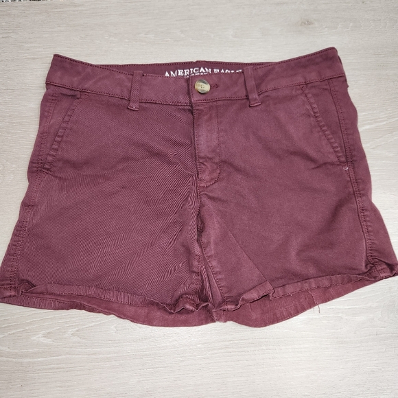 American Eagle Super Stretch Midi Shorts Women Size 8‎ Burgundy/wine AEO Twill